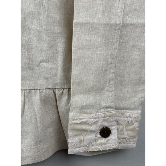 Simply Noelle Jacket Women S/M 8-10 Beige Linen Lace Ruffle Hem Rivet Button - Picture 8 of 13